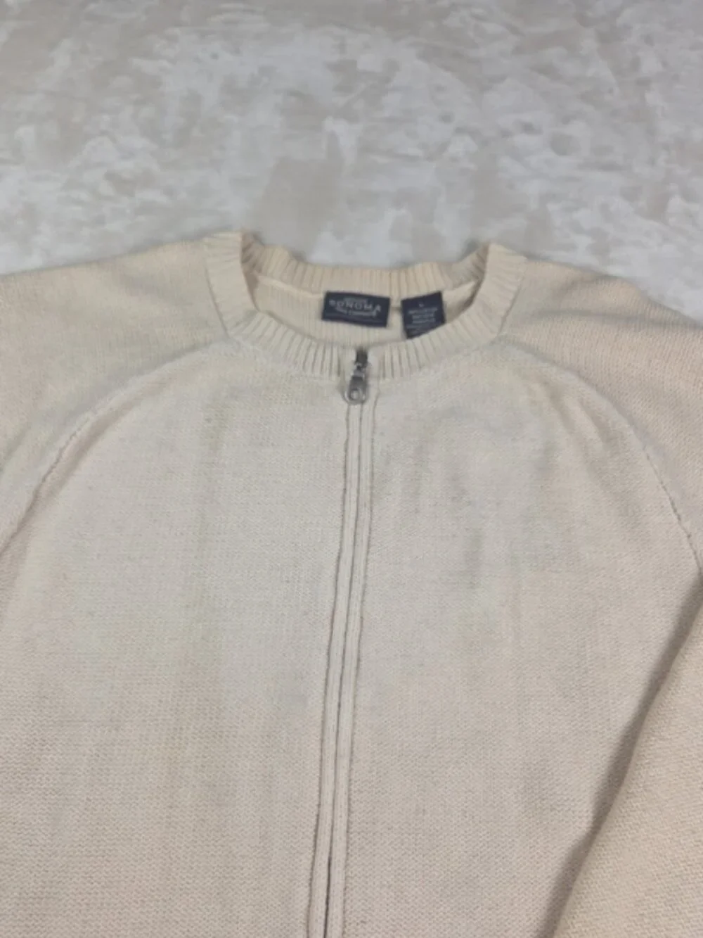 Sonoma Large 100% Cotton Full Zip Knit Sweater Cream Oatmeal Cardigan